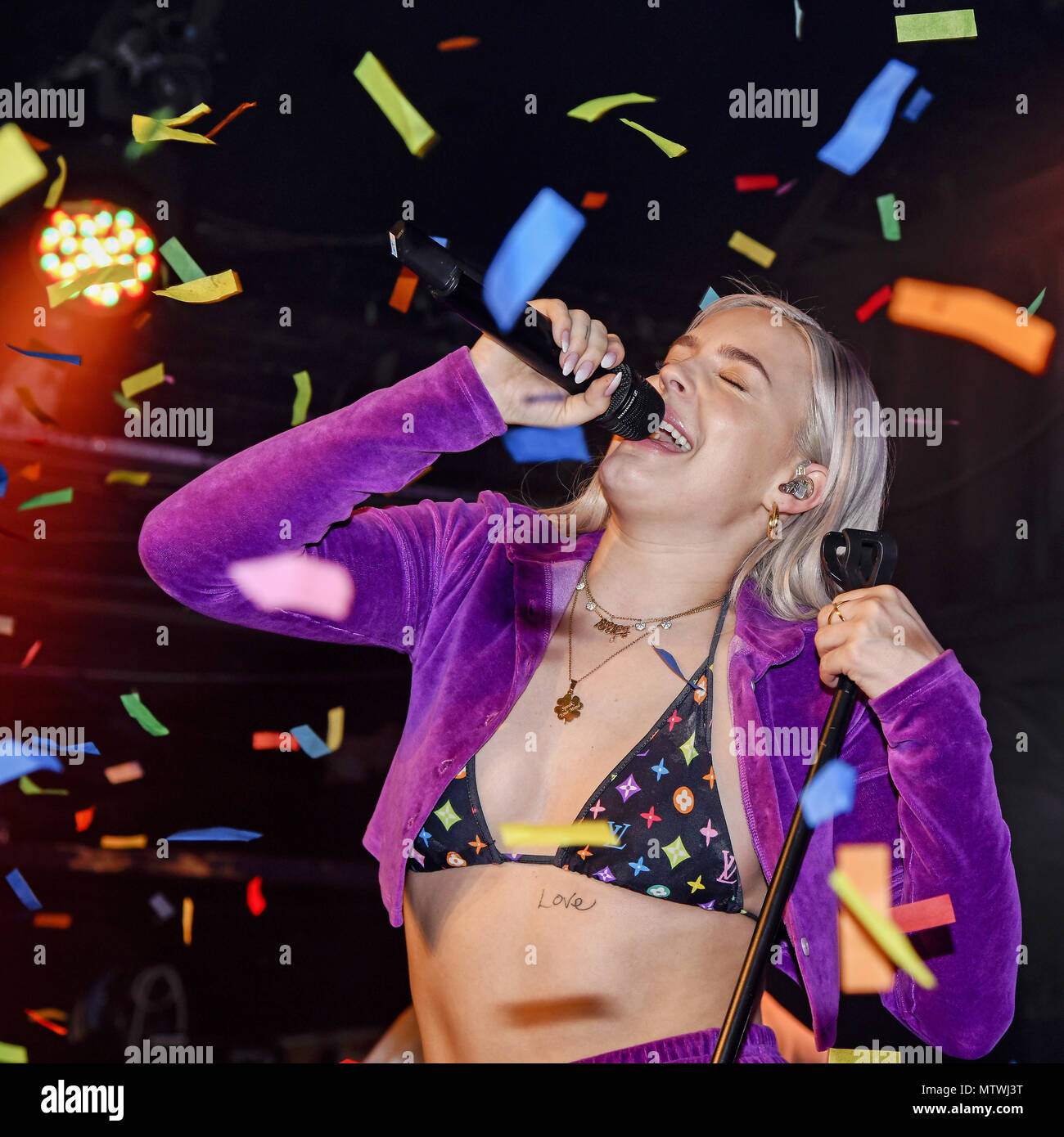 Anne-Marie at top London LGBT club G-A-Y the day after her debut album, 'Speak Your Mind', dropped on 27 April 2018, where during a 30-minute set she performed Clean Bandit's 'Rockabye', which peaked at number one, as well as 'Alarm', 'Ciao Adios' and 'Friends'.  Featuring: Anne-Marie Where: London, United Kingdom When: 28 Apr 2018 Credit: Chris Jepson/WENN.com Stock Photo