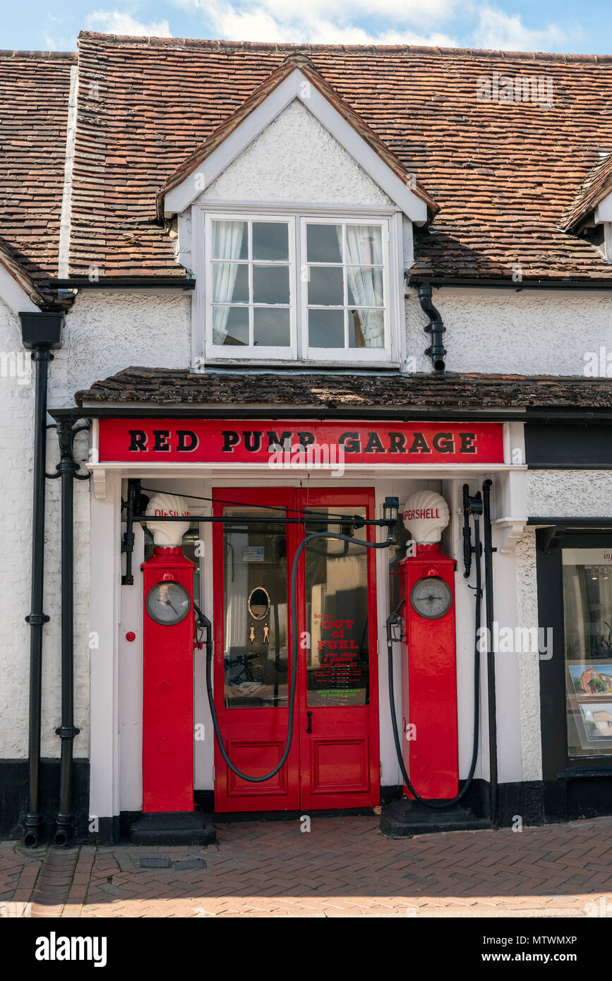 Red pump garage in Great Missenden, featured in Roald Dahl book Stock