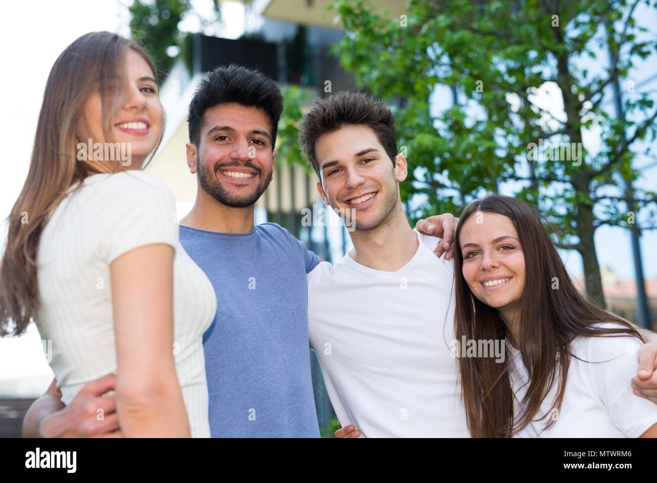 Young couples group selfie hi-res stock photography and images - Alamy