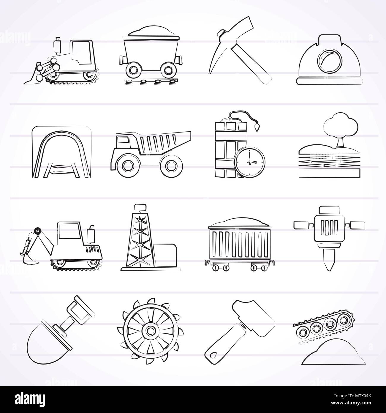 Mining and quarrying industry icons - vector icon set Stock Vector