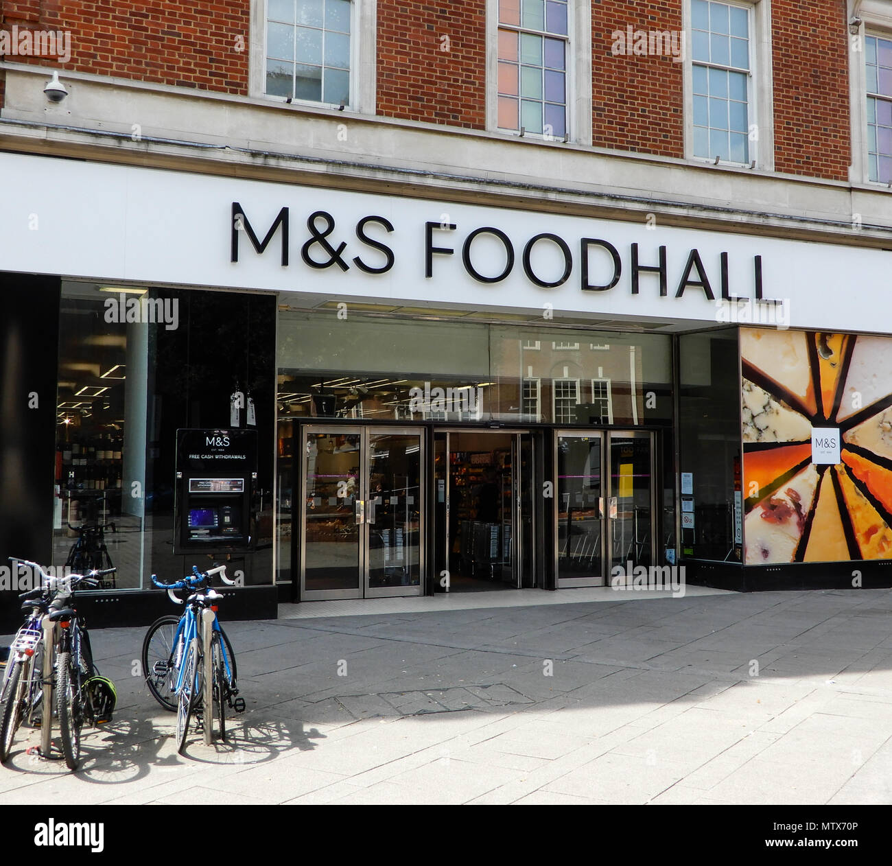 Reading, United Kingdom - May 09 2018:   Marks and Spencers food hall entrance in Friar Street Stock Photo