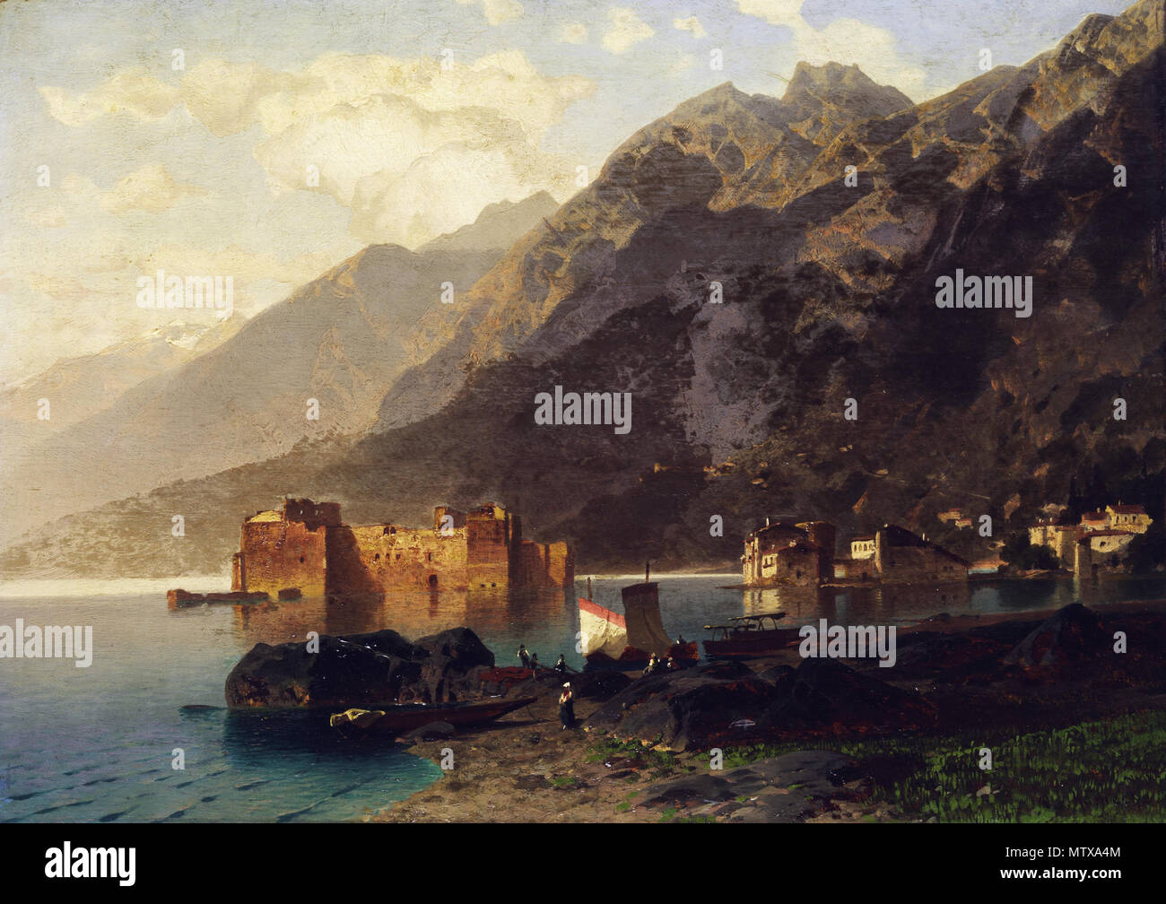 . Landschaft am Gardasee, Öl auf Holz, 50 x 58 cm. 19th century. Otto Werner Henning von Kameke (1826–1899) 460 Otto von Kamecke Gardasee Stock Photo