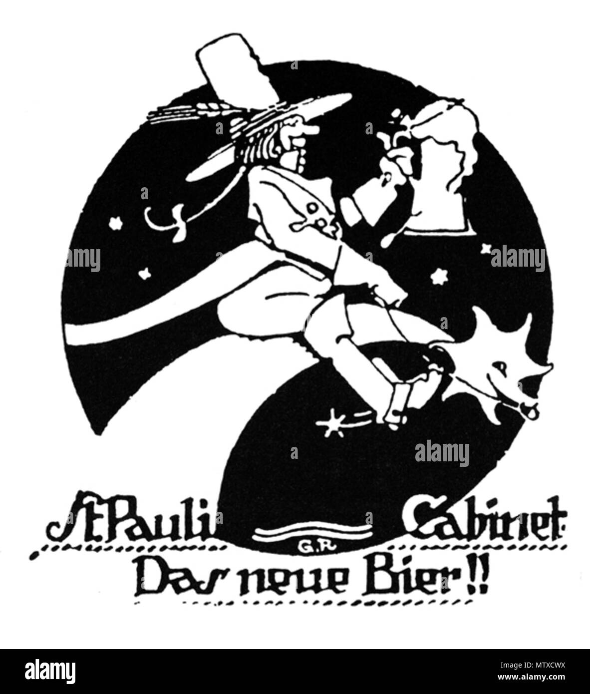 . English: Advertisement from the year 1910 for the beer brand Cabinet from the St. Pauli Brauerei (the “St. Pauli Brewvery”) in Bremen, Germany: “St. Pauli Cabinet – the new beer”) Deutsch: Anzeige aus dem Jahr 1910 für die Biermarke Cabinet der St. Pauli Brauerei in Bremen. 1910. G.R. 571 St. Pauli-Brauerei - Cabinet - 1910 Stock Photo