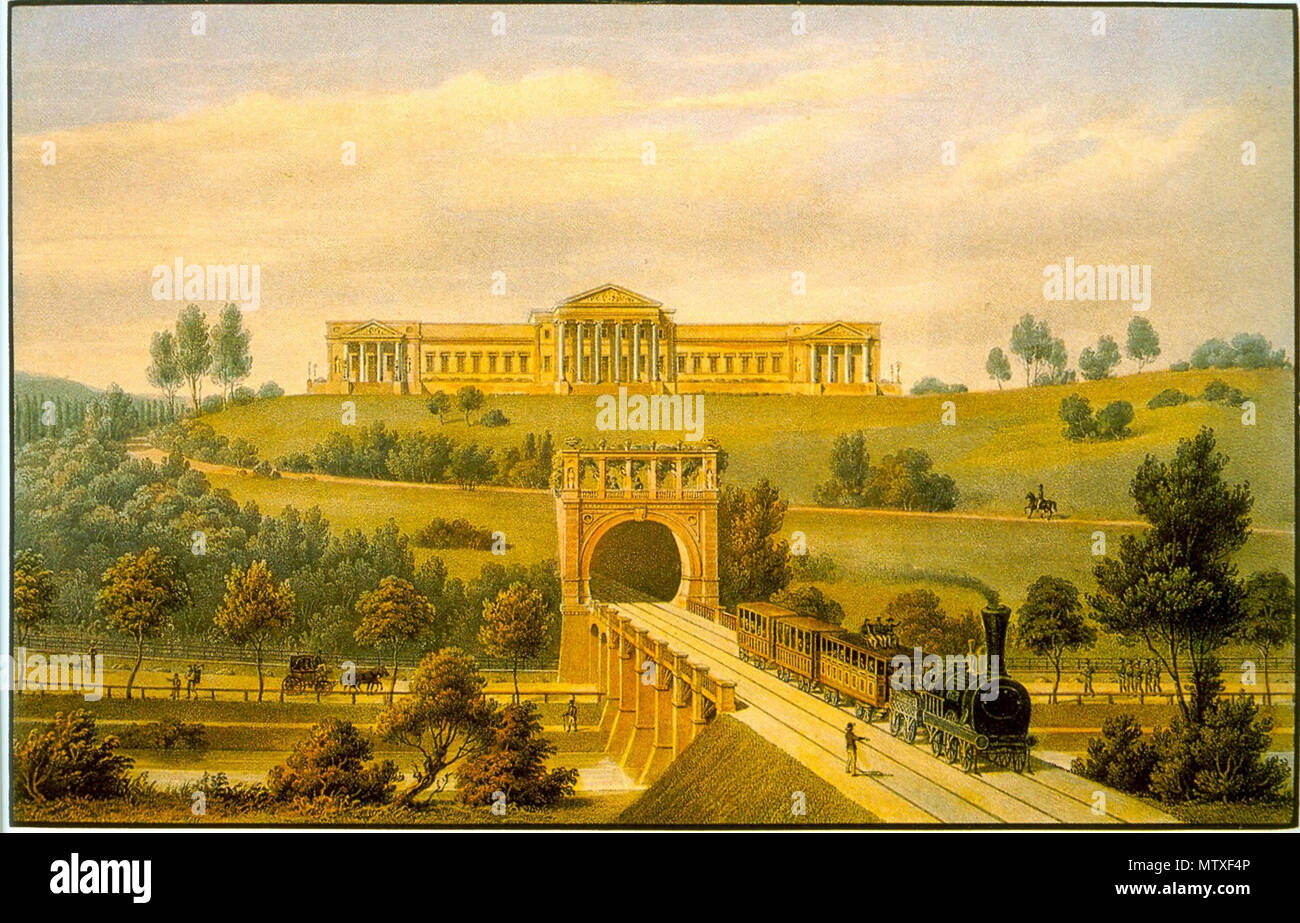 . Landhaus Rosenstein, mit Eisenbahntunnel, nach 1846 zur Zeit der