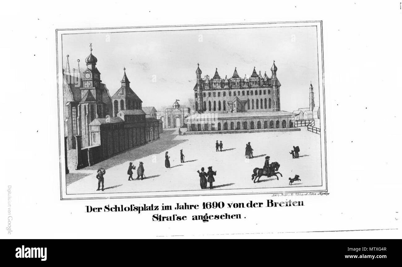 . Deutsch: Der Schlossplatz im Jahr 1690 von der Breiten Strasse angesehen . 1839. Carl Eduard Geppert 547 Schlossplatz Berlin 1690 Stock Photo