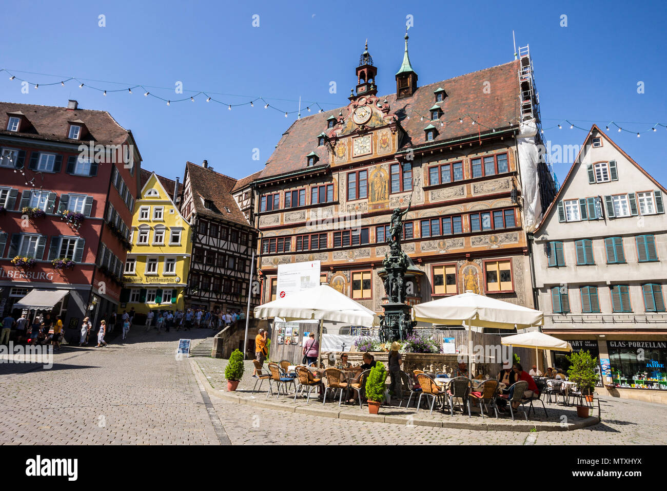 Tubingen, Germany. The Rathaus (Town Hall) in the Marktplatz (Market Square) of Tubingen, a traditional university town in central Baden-Wurttemberg,  Stock Photo