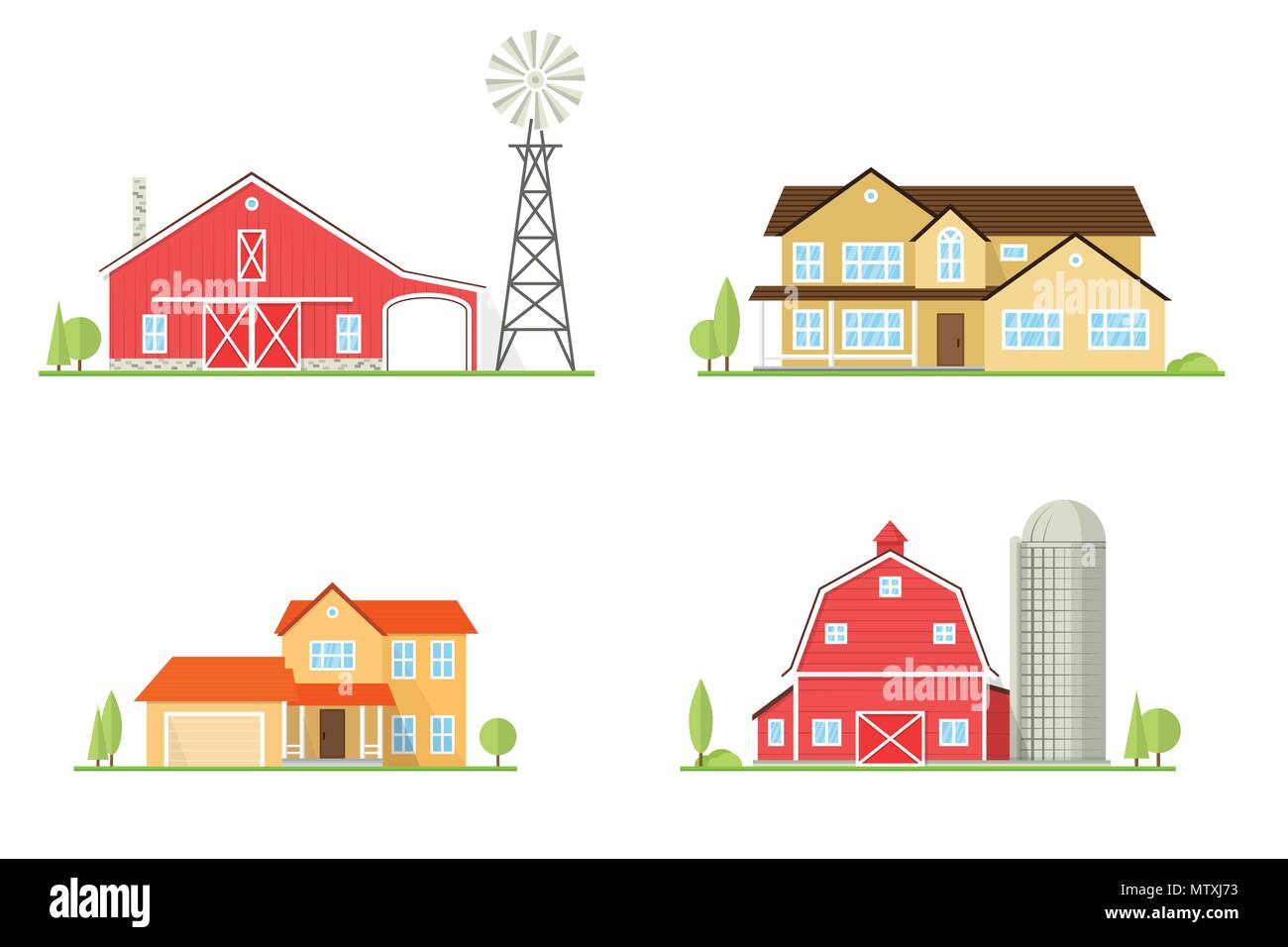 Vector flat icon suburban american house and old farm. For web design and application interface, also useful for infographics. Family farm and house i Stock Vector