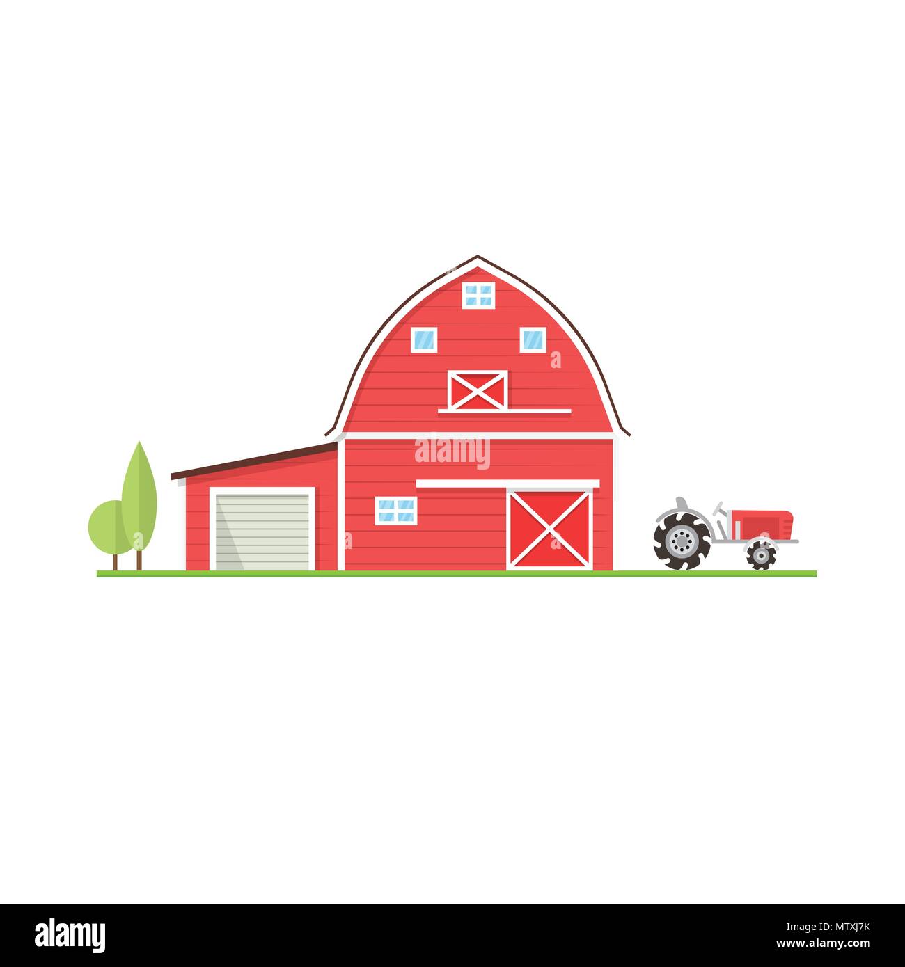 American farm icon in flat style. For web design and application interface, also useful for infographics. Vector illustration. Farm house with old tra Stock Vector