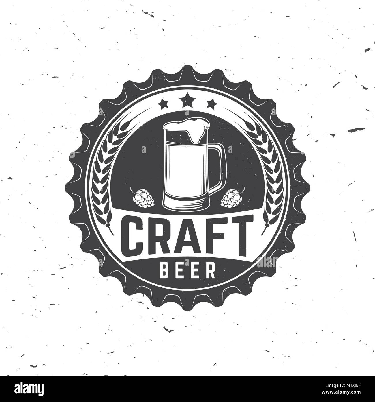 Craft Beer badge. Vector illustration. Vintage design for bar, pub and restaurant business. Coaster for beeror beer bottle cap. Typography design for  Stock Vector