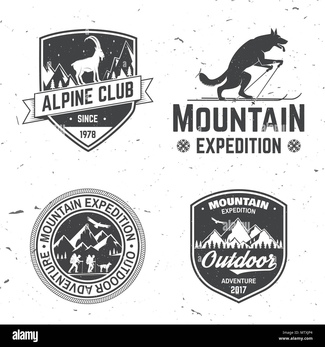 Set of mountain expedition badges. Vector. Concept for alpine club