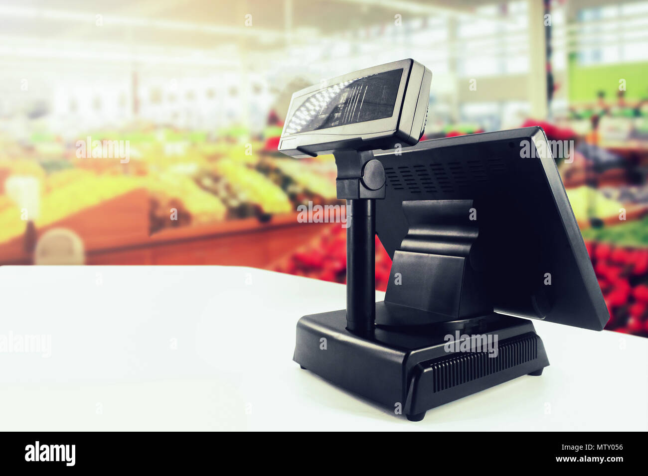 cash register on desk at grocery store Stock Photo
