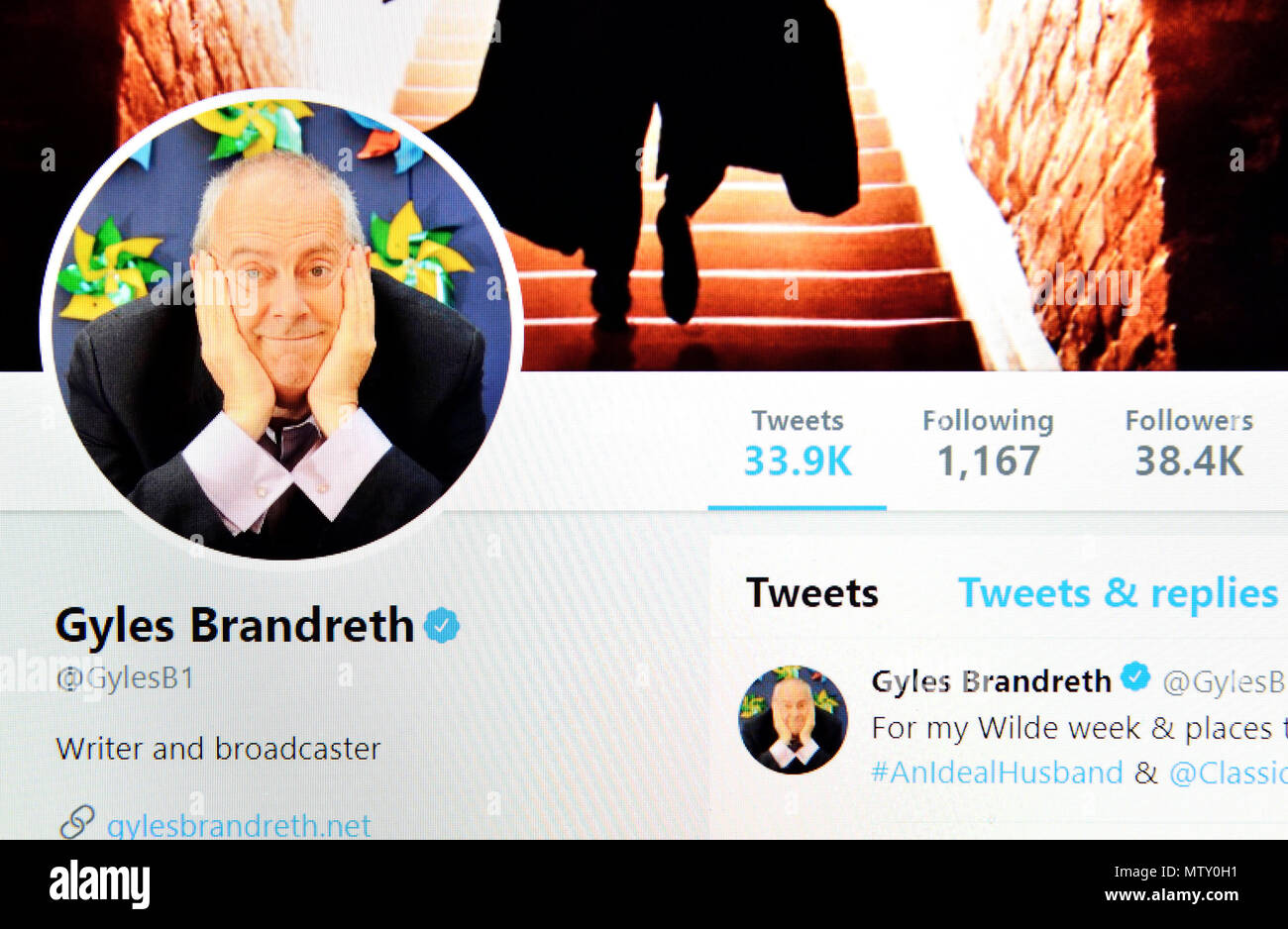 Gyles Brandreth Twitter page (2018) Stock Photo