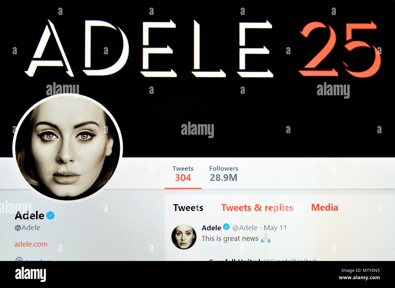 Adele Twitter page (2018) Stock Photo