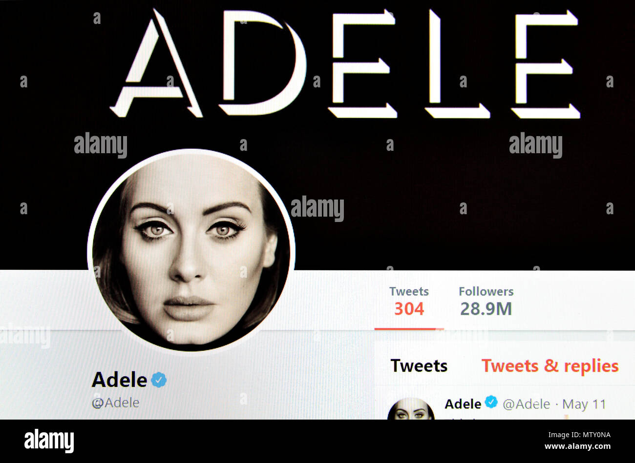 Adele Twitter page (2018) Stock Photo