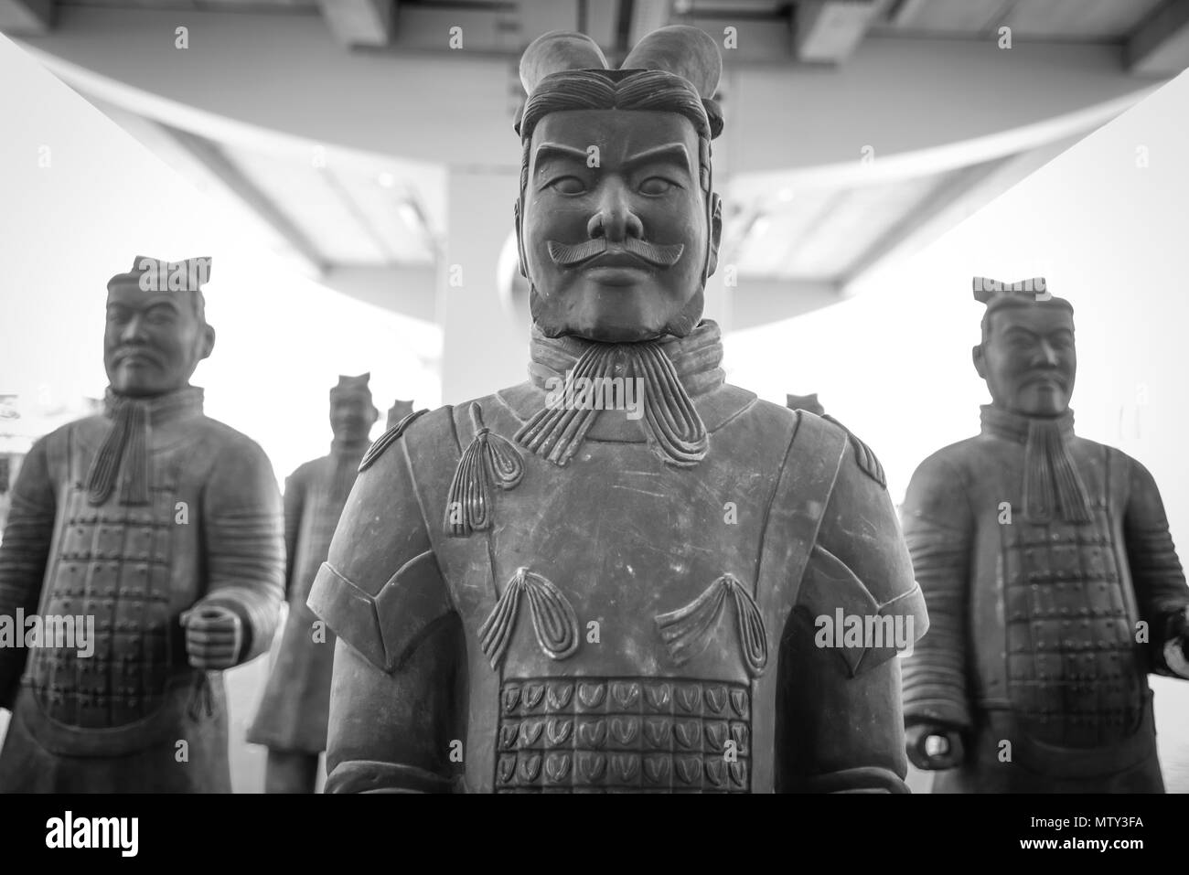 Group of Chinese terracotta soldiers. Reproduction of the famous