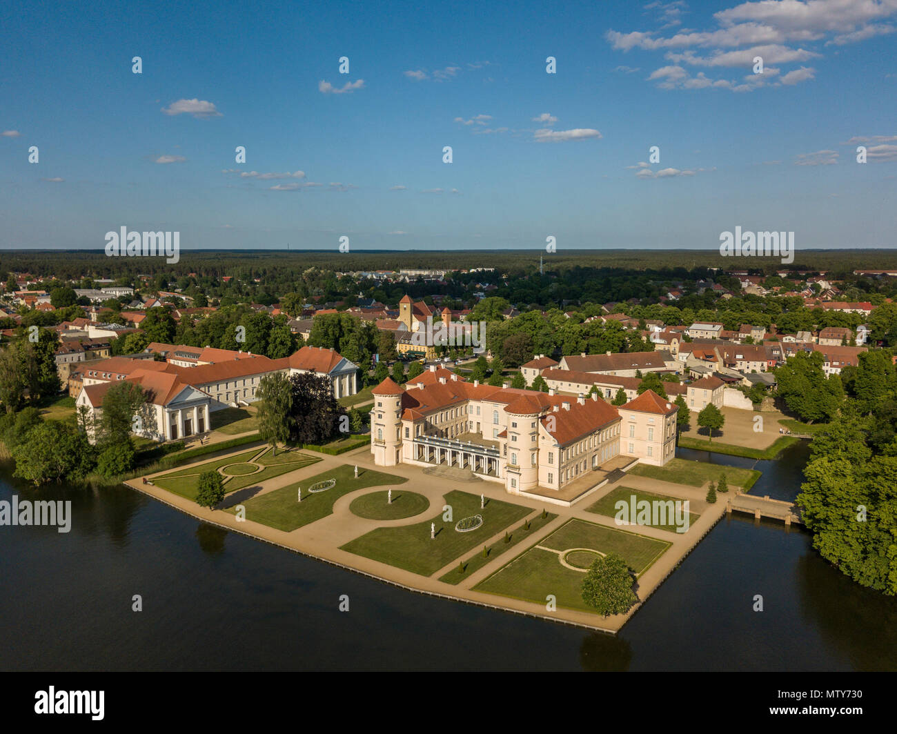 Aerial view of Rheinsberg Palace built in Frederick Rococo style, Mecklenburg-Vorpommern Stock Photo