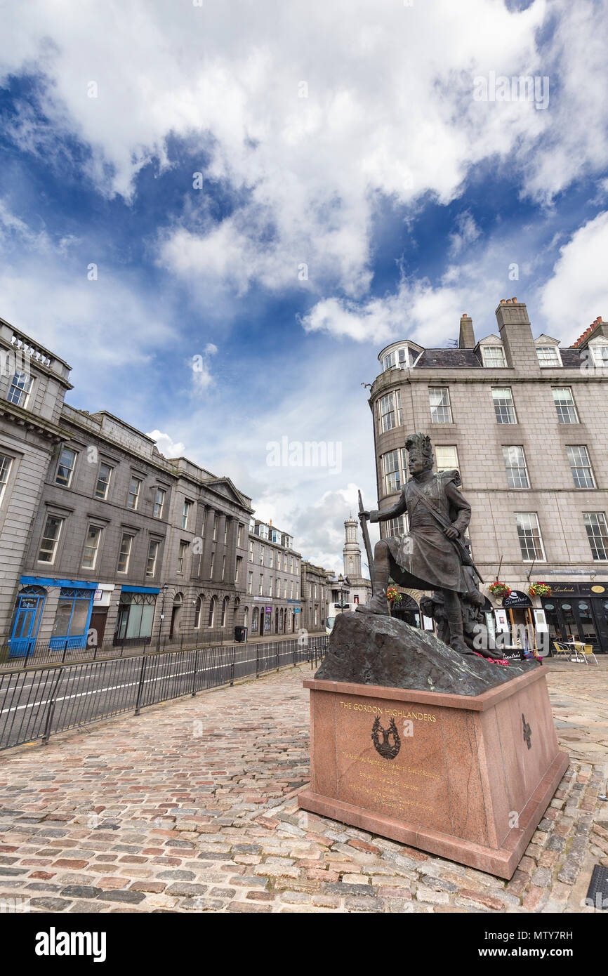 ABERDEEN, UNITED KINGDOM - AUGUST 3: Blue sky and the Gordon Highlanders statue in the city of Aberdeen, United Kingdom on August 3, 2016. Stock Photo