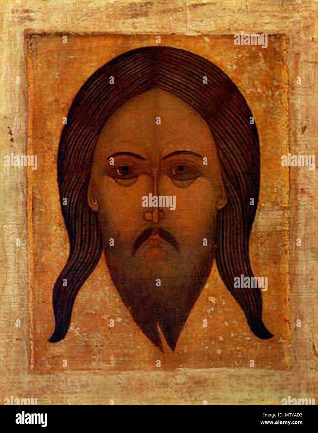 . Icon of Savior 'Soggy beard'. Спас Мокрая Брада . XV в.. Anonimous 568 Spas Mokraya Brada ikona Stock Photo