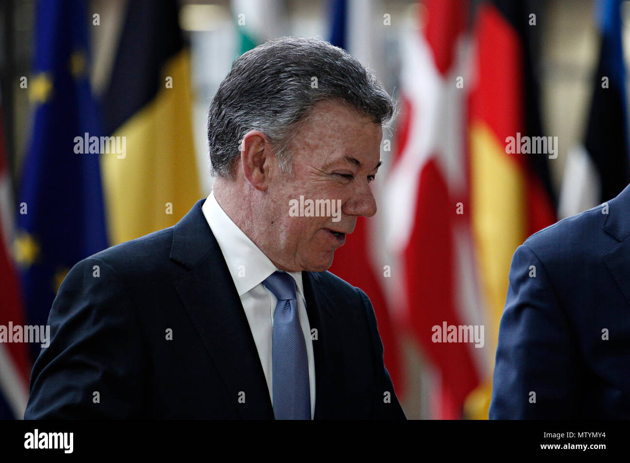 Brussels, Belgium. 31st May 2018. Donald Tusk, the President of the European Council  welcomes the President of the Republic of Colombia Juan Manuel Santos at European Council headquarters. Alexandros Michailidis /Alamy Live News Stock Photo