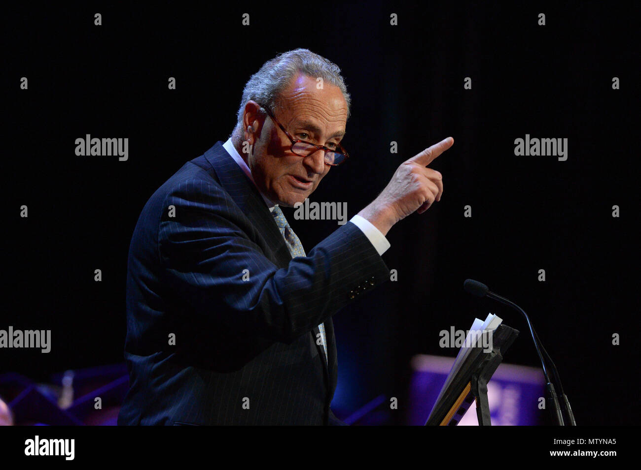 New York, USA. 30th May 2018. U.S. Senator Chuck Schumer speaks at the Hunter College commencement ceremony  on May 30, 2018 at Radio City Music Hall in New York. Credit: Erik Pendzich/Alamy Live News Stock Photo