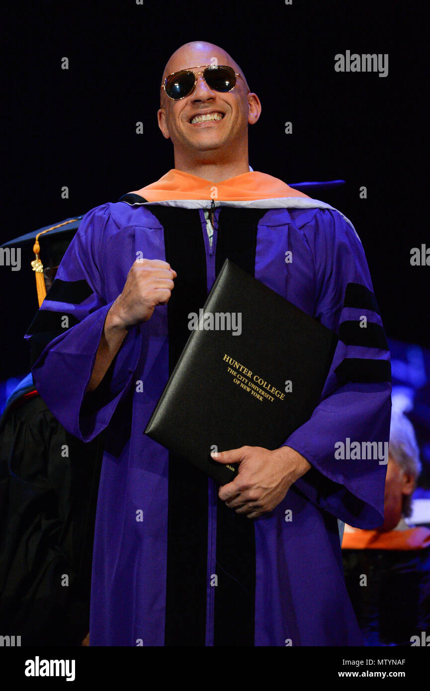 New York, USA. 30th May 2018. Actor Vin Diesel receives a Honorary Doctor of Humane Letters from Hunter College on May 30, 2018 at Radio City Music Hall in New York. Credit: Erik Pendzich/Alamy Live News Stock Photo