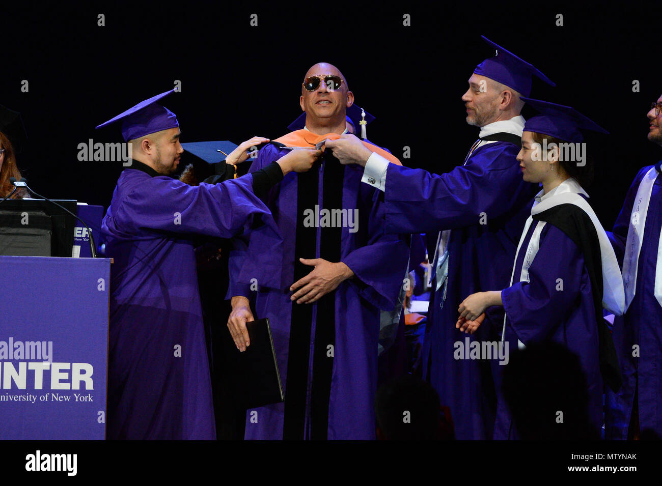 New York, USA. 30th May 2018. Actor Vin Diesel receives a Honorary Doctor of Humane Letters from Hunter College on May 30, 2018 at Radio City Music Hall in New York. Credit: Erik Pendzich/Alamy Live News Stock Photo