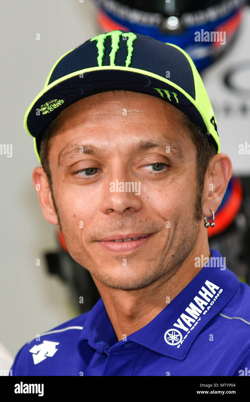 Florence, Italy. 31st May, 2018. Valentino Rossi of Italy and Movistar  Yamaha MotoGP looks on during the press conference pre-event MotoGP Gran  Premio d'Italia Oakley-at Mugello Circuit. on may 31, 2018 in