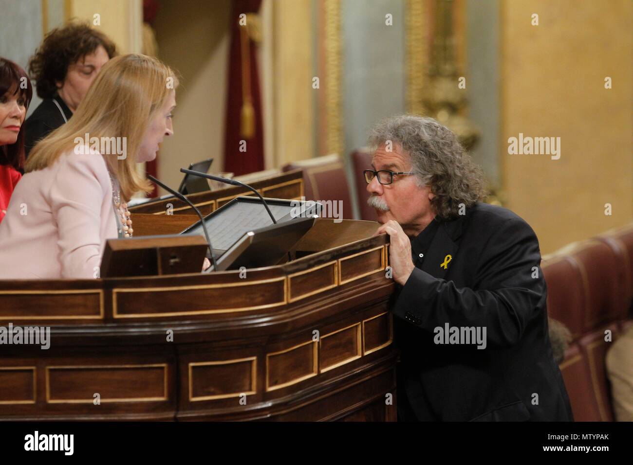 Motion of no confidence debate against spanish government after the sentence that condemns the Popular Party - PP- for corruption in the Gurtel case, Deputes Congress, Madrid. (Photo: Cuesta/261/Cordon Press). Joan Tarda, Esquerra Republicana of Catalonia.  Cordon Press Stock Photo