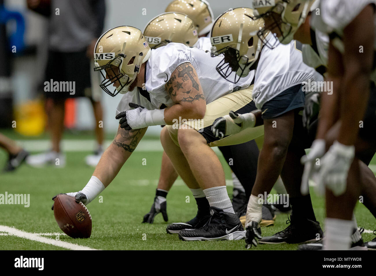 May 31, 2018 - New Orleans Saints offensive lineman Corey Helms (61) during an NFL mini-camp organized team activities at the Ochsner Sports Performance Center in Metairie, LA. Stephen Lew/CSM Stock Photo