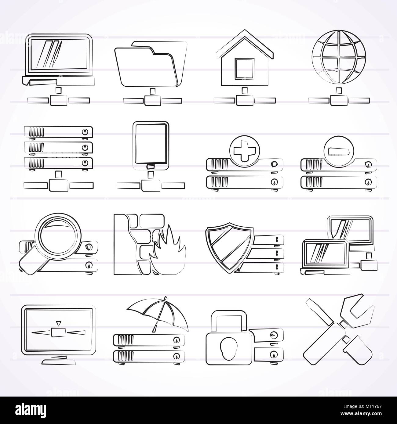 Server, hosting and internet icons - vector icon set Stock Vector