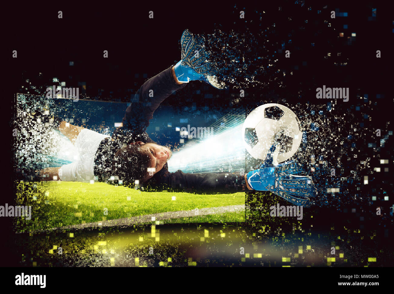 Pixelated image of a goalkeeper who try to catch the ball Stock Photo