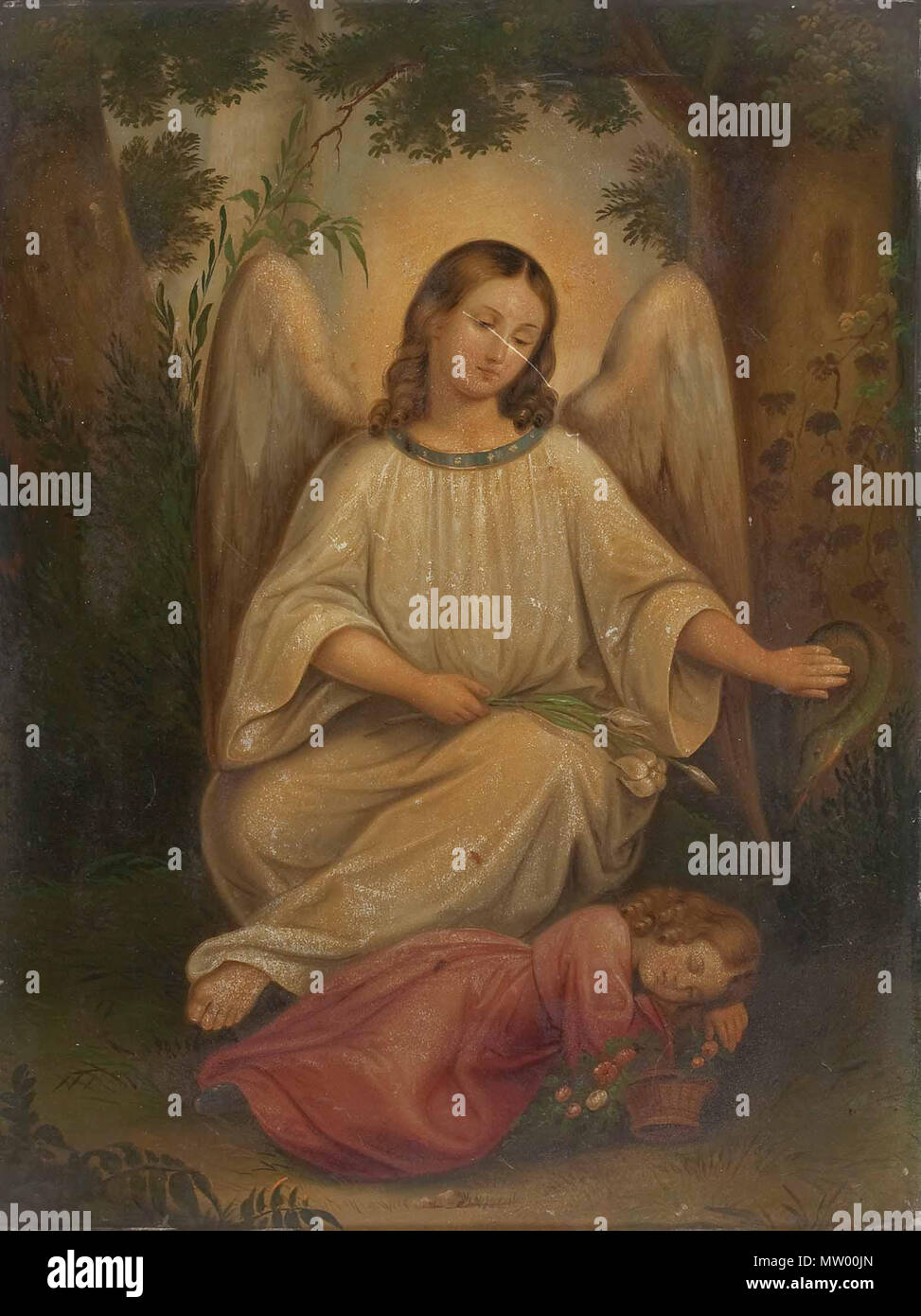 . Guardian angel  . 19th century. Anonymous 547 Schutzengel 19Jh Stock Photo