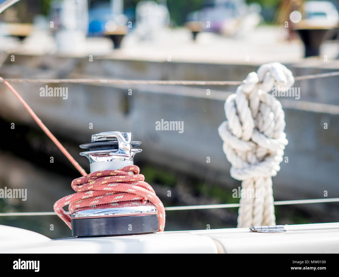 Close-up of ropes on a yacht Stock Photo