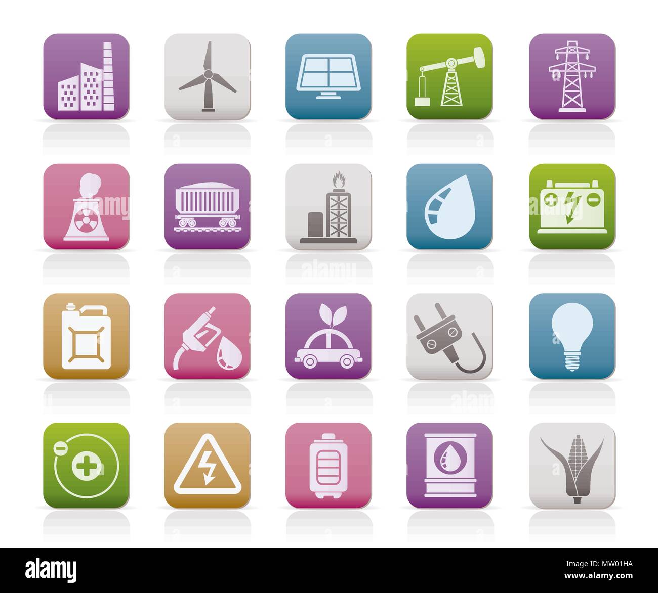 Power, energy and electricity Source icons - vector icon set Stock ...
