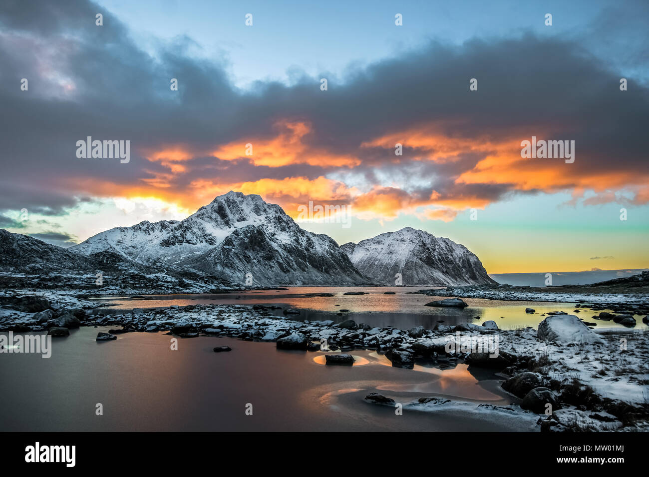 Mountain landscape, Vestvagoy, Lofoten, Nordland, Norway Stock Photo