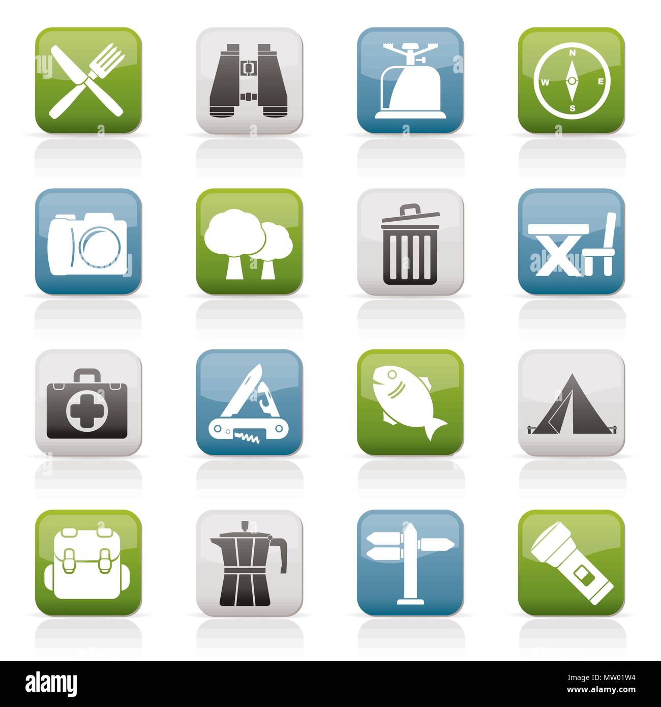 Camping, tourism and travel icons - vector icon set Stock Vector Image ...