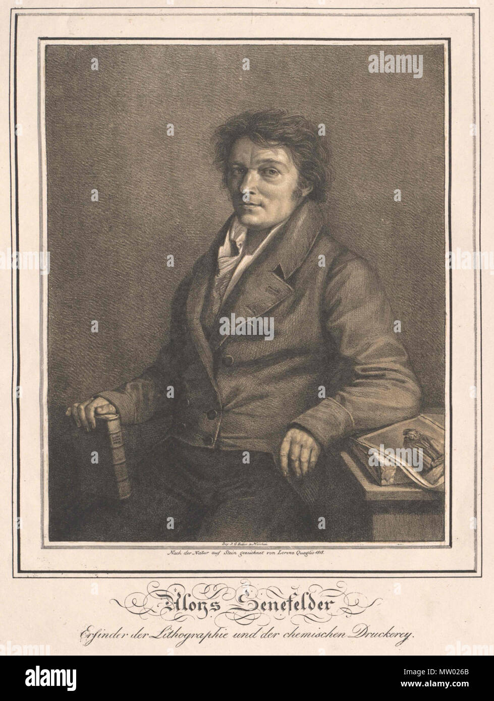 . Lithograph, 'Portrait of Alois Senefelder' . 1818. Lorenzo Quaglio the Younger (1793–1869) 551 Senefelder Stock Photo
