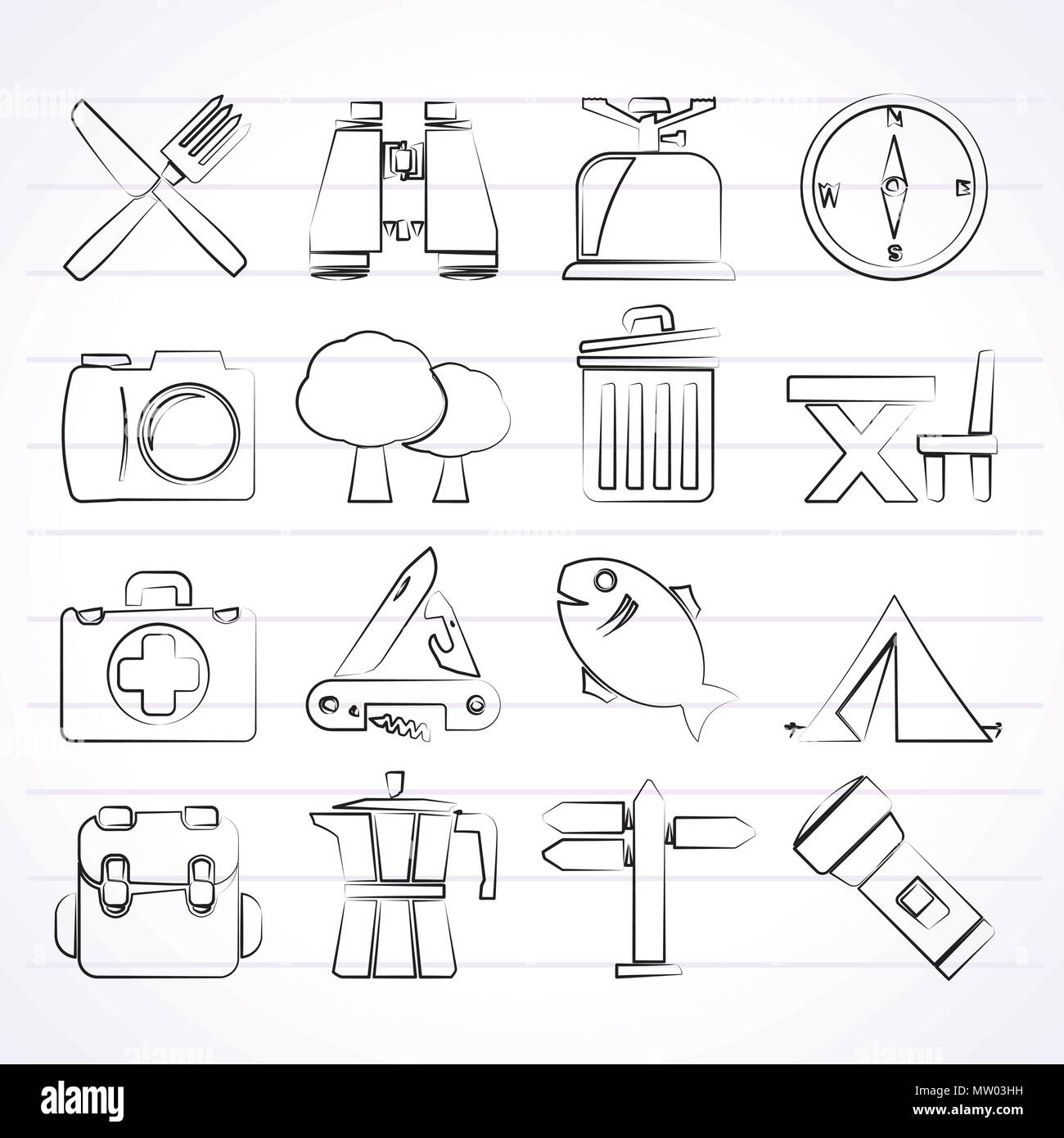 Camping, tourism and travel icons - vector icon set Stock Vector Image ...