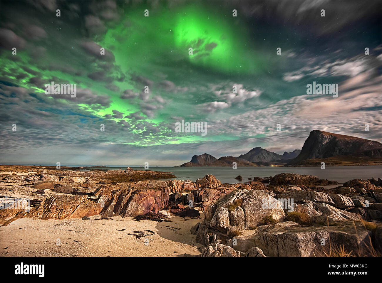 Northern lights, Lofoten, Nordland, Norway Stock Photo