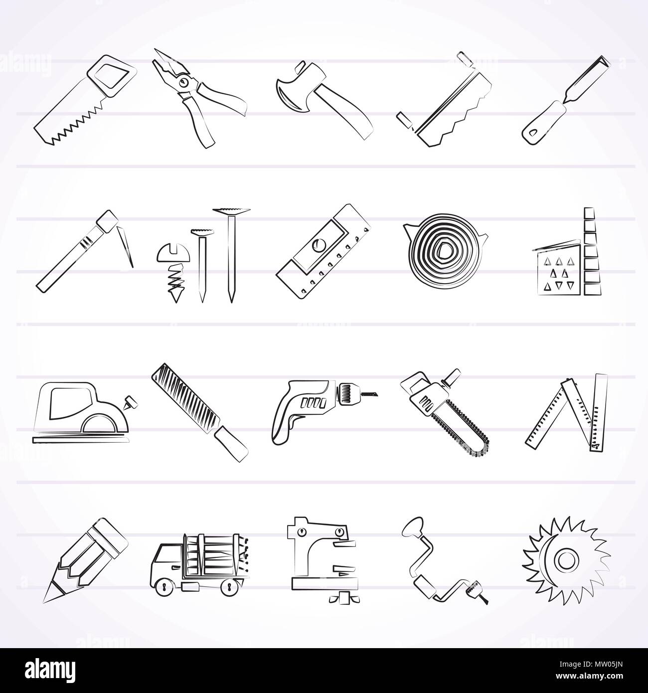 Carpentry, logging and woodworking icons - vector icon set Stock Vector ...