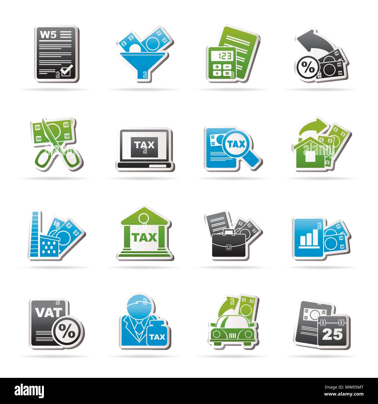 Taxes, business and finance icons - vector icon set Stock Vector