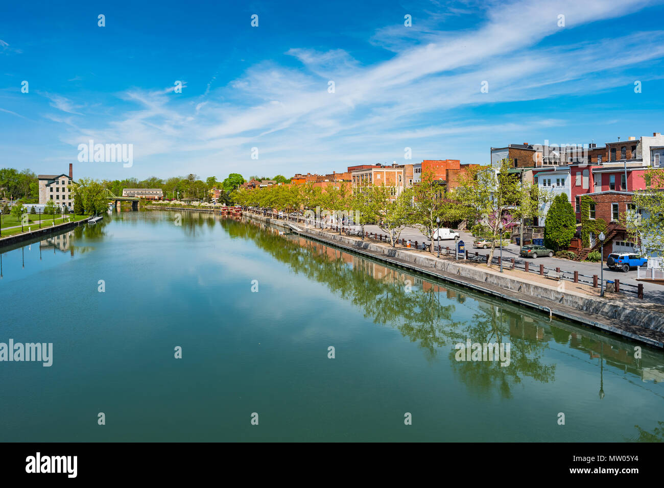 Downtown Seneca Falls and the CayugaSeneca Canal in New York State USA Stock Photo Alamy