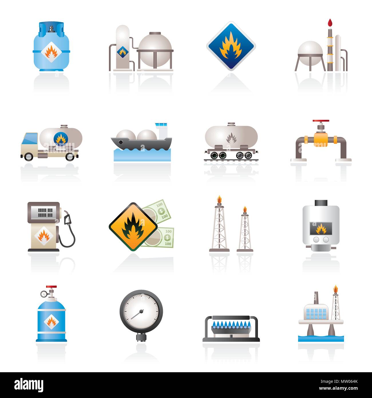 Natural gas fuel and energy industry icons  - vector icon set Stock Vector