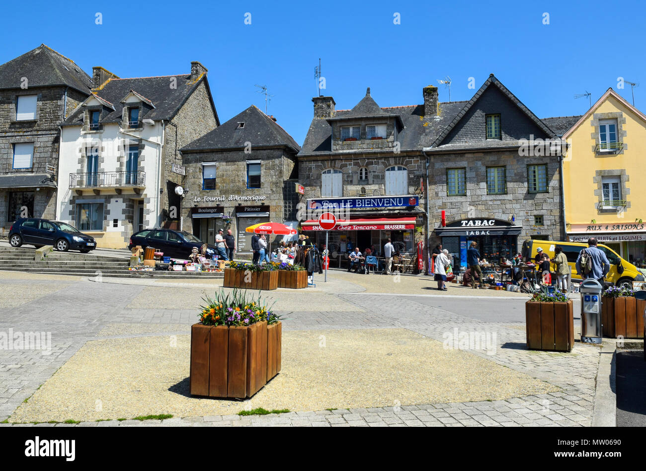 Town square in Rostrenan, Brittany, France. Stock Photo