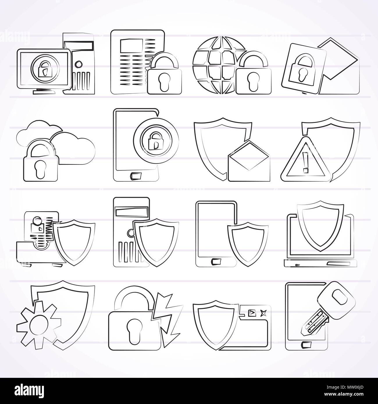 Data and Information Protection Security Icons - vector icon set Stock ...