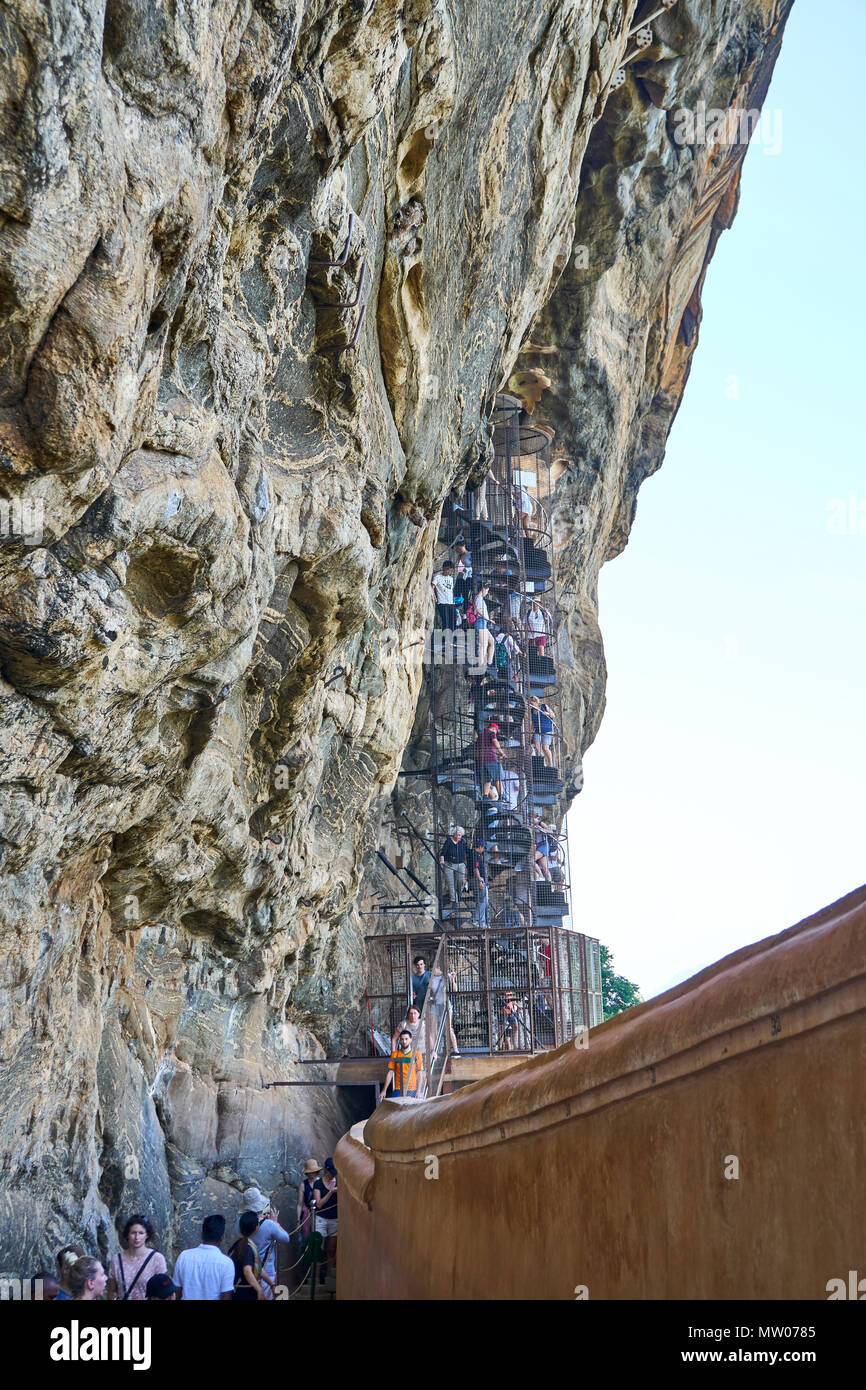 Steep climb at Sigiriya Rock, Matale District, Sri Lanka Stock Photo