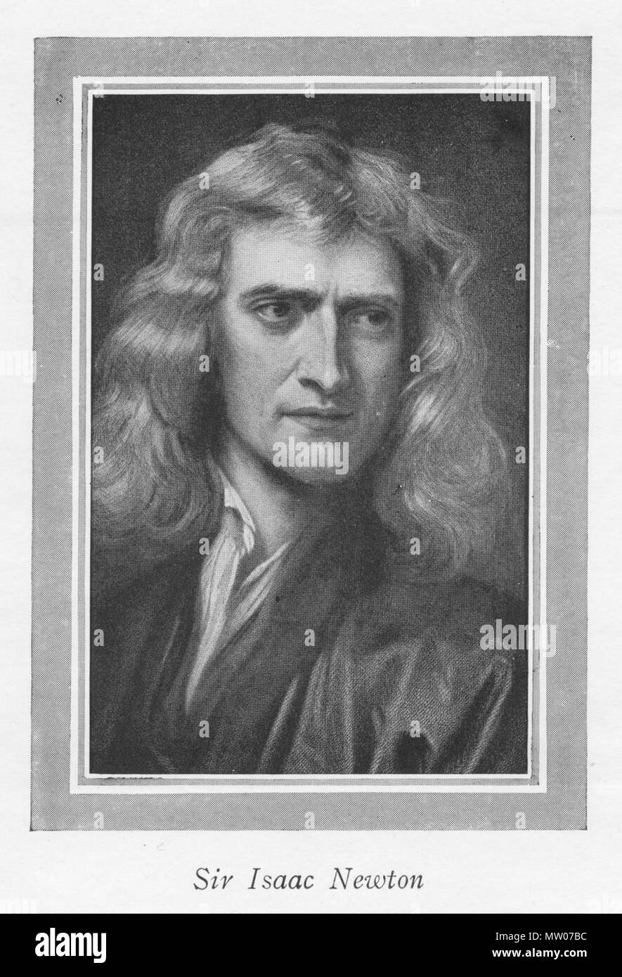 . English: Isaac Newton, based on a painting by Kneller . From: Arthur Shuster & Arthur E. Shipley: Britain's Heritage of Science. London, 1917. 570 SS-newton Stock Photo