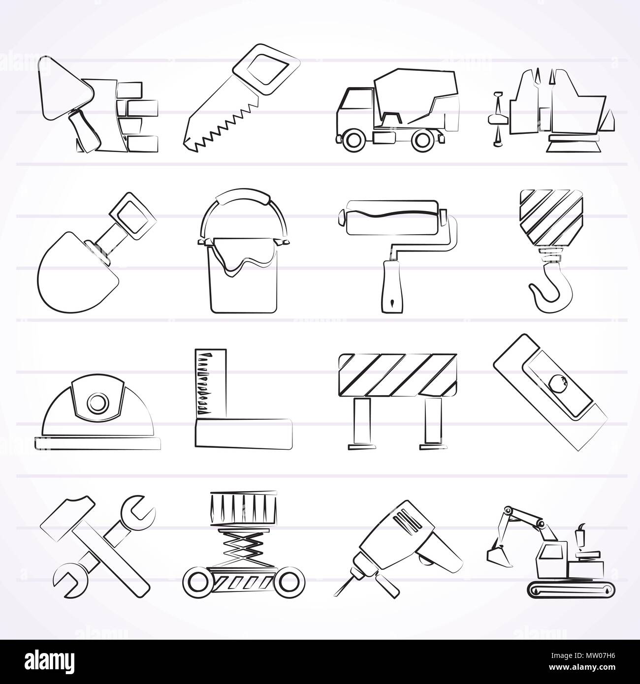 Building and construction tools icons vector icon set Stock Vector