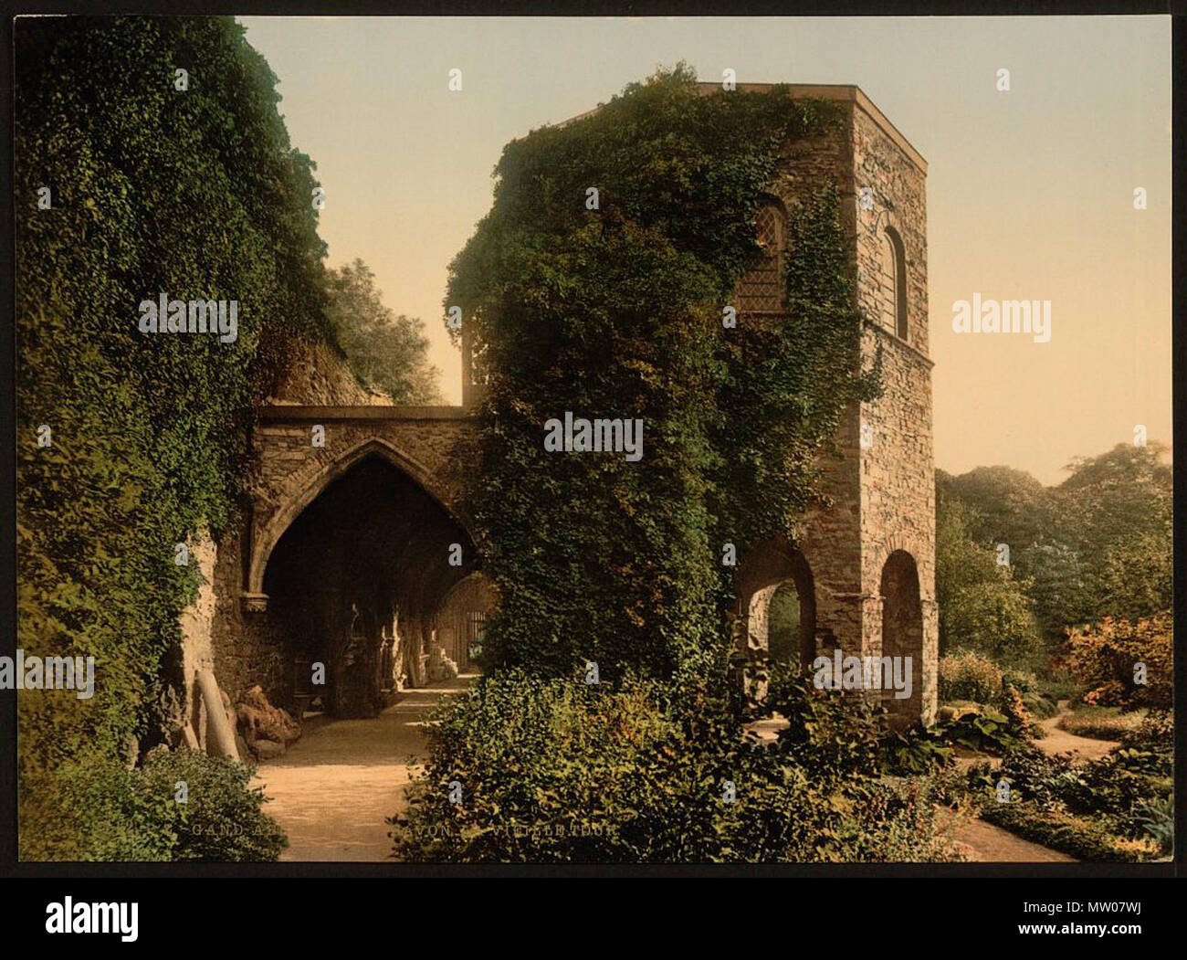 . English: St. Bavon Abbey, the old tower, Ghent, Belgium.jpg . between ca. 1890 and ca. 1900. Unknown 571 St. Bavon Abbey, the old tower, Ghent, Belgium Stock Photo