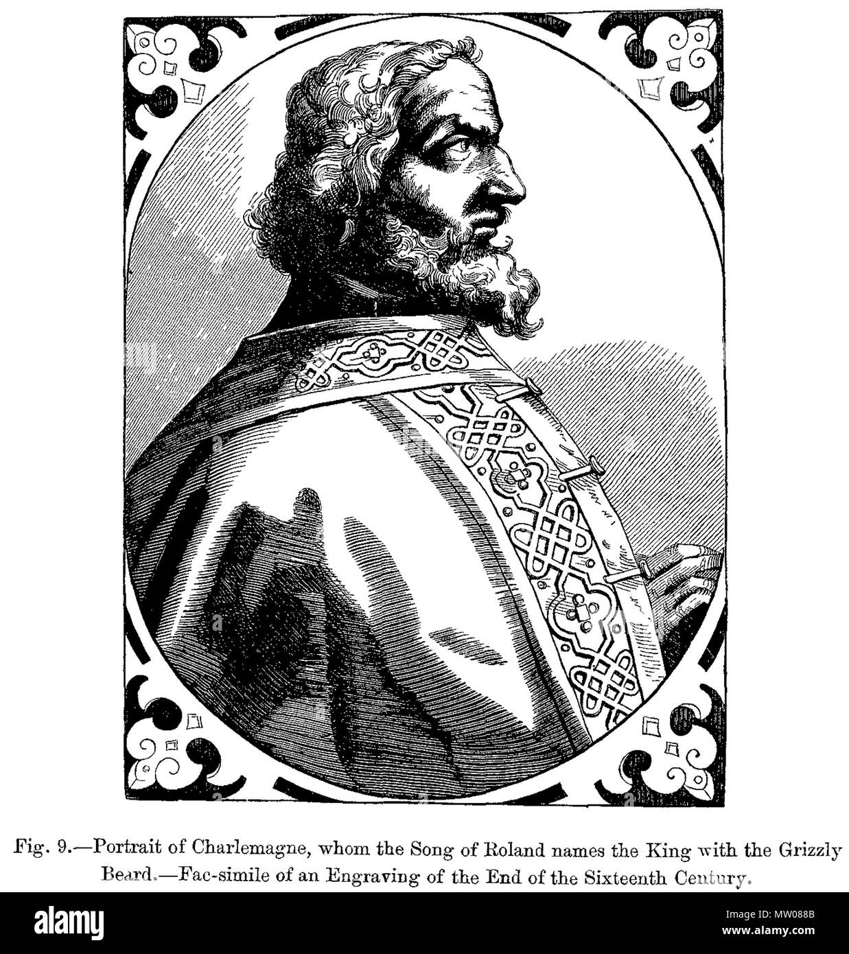 496 Portrait of Charlemagne whom the Song of Roland names the King with the Grizzly Beard Stock